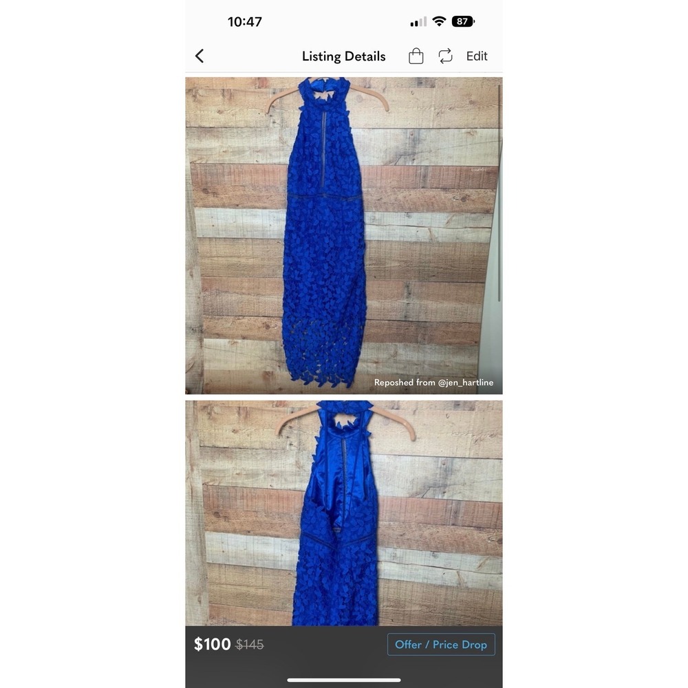 Nwt Revolve Bardot Blue Lace Halter Midi Dress small 6